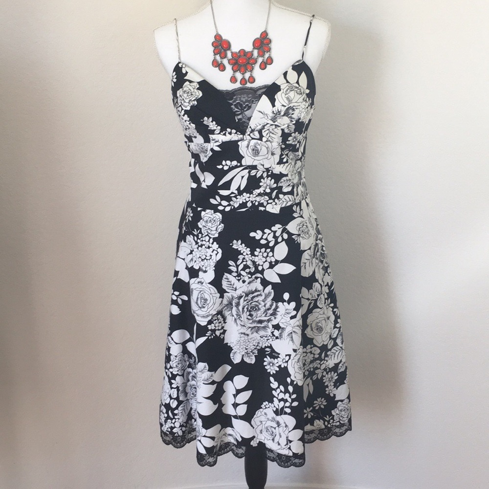 Black and White Floral Cocktail Dress Size 12